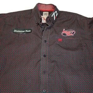CINCH Rodeo Western Shirt Mens M Sponsor Kimes Ranch Impact Gel Bluebonnet Feeds